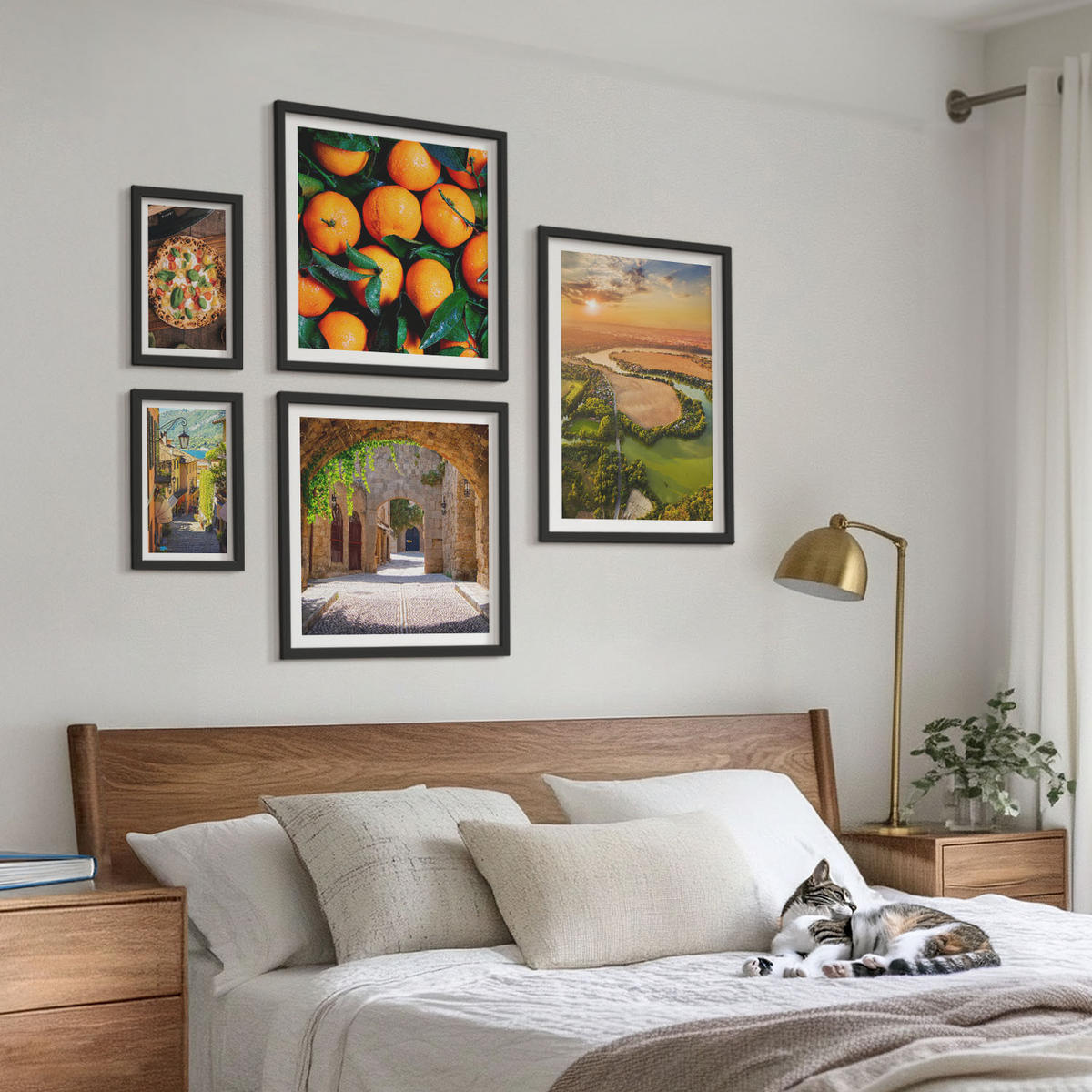 BILDER SET 5er Set - 50x50 cm & 20x30 cm & 40x60 cm Schwarzer Rahmen - Charmante Straßen mit Steinen - Schwarz, Kunststoff (40/60cm) - TULUP