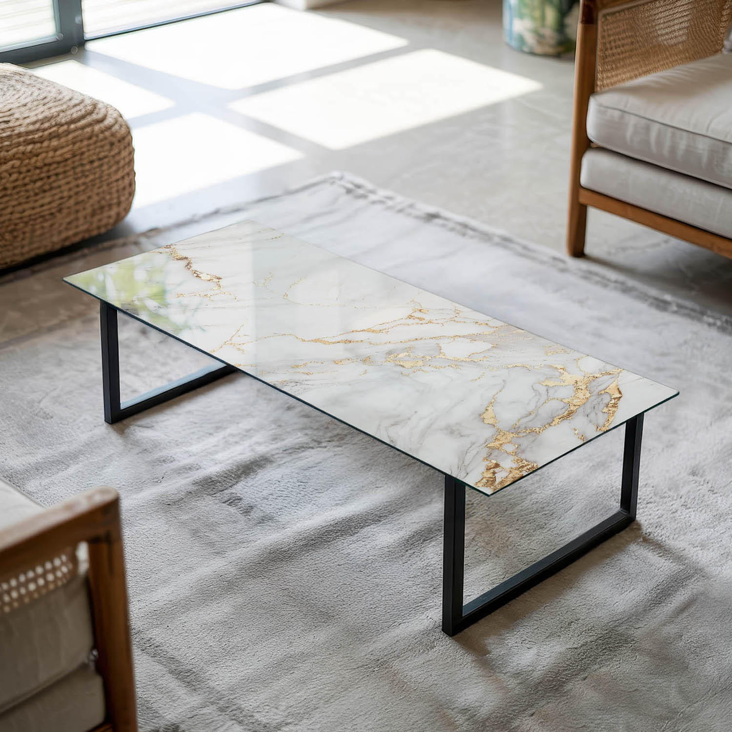 TISCHPLATTE 125x50 cm Eleganter Marmor mit Adern - Goldfarben/Weiß, Glas (125/50/0.4cm) - TULUP