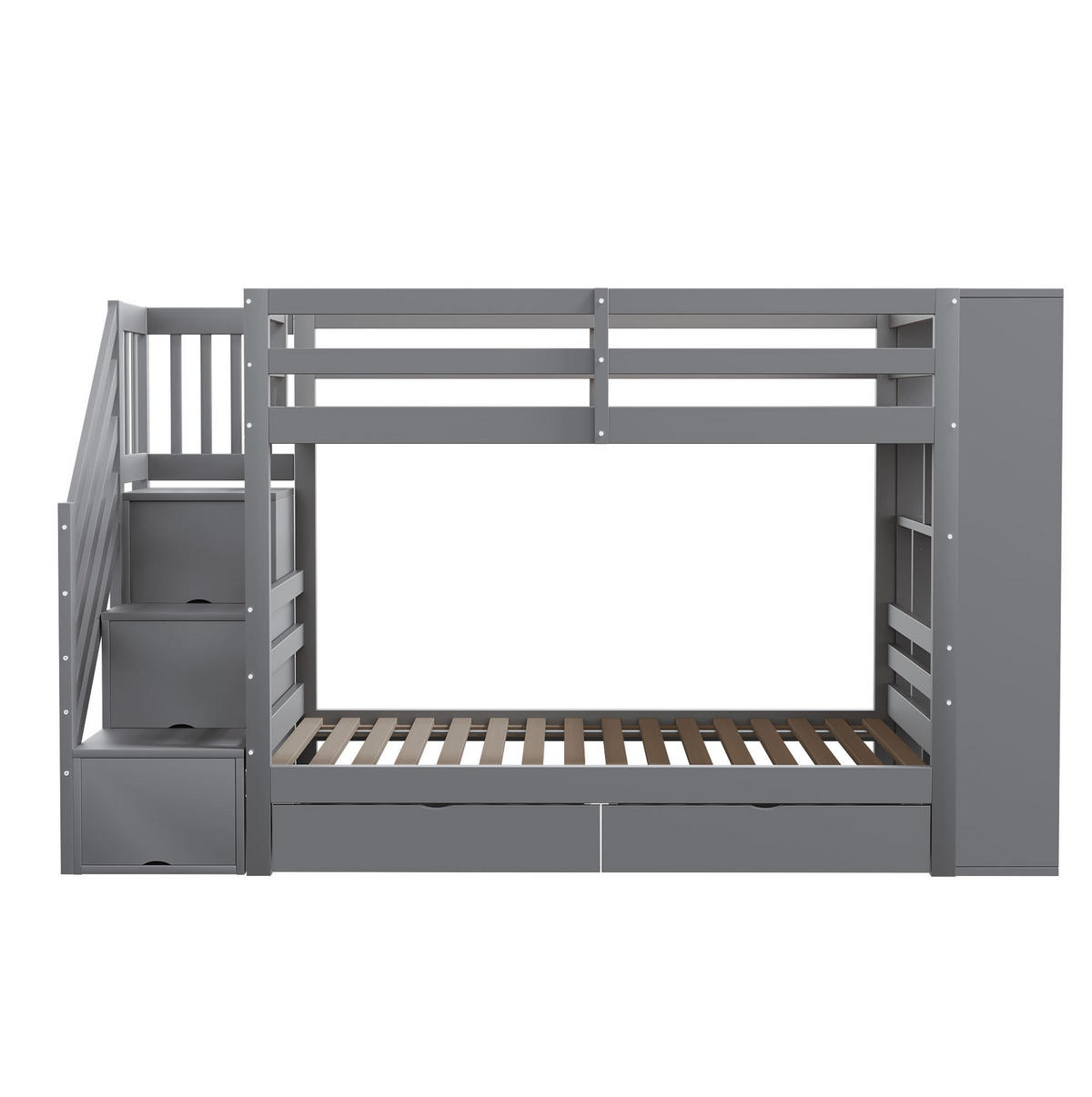ETAGENBETT 90/200 cm in Grau mit Stauraum und Sicherheitstreppe - Grau, Holz (90/200cm) - BEAOK