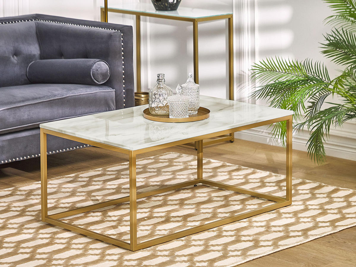 COUCHTISCH Marmor Optik beige/gold rechteckig 60/100 cm Delano - Beige/Goldfarben, Holzwerkstoff (60/100/45cm) - Beliani
