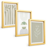 BILDER SET 3er Set - 20x30 cm Goldrahmen - Geometrische Pflanzenmuster - Goldfarben, Kunststoff (20/30cm) - TULUP