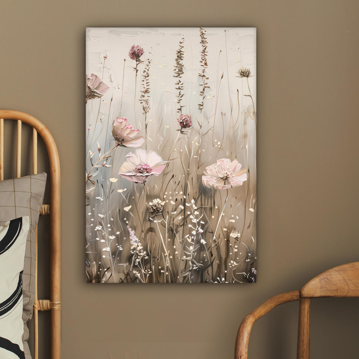 LEINWANDBILD Blumen - Rosa - Modern - Beige 60x90 cm - Beige, Textil (60/90cm) - MuchoWow