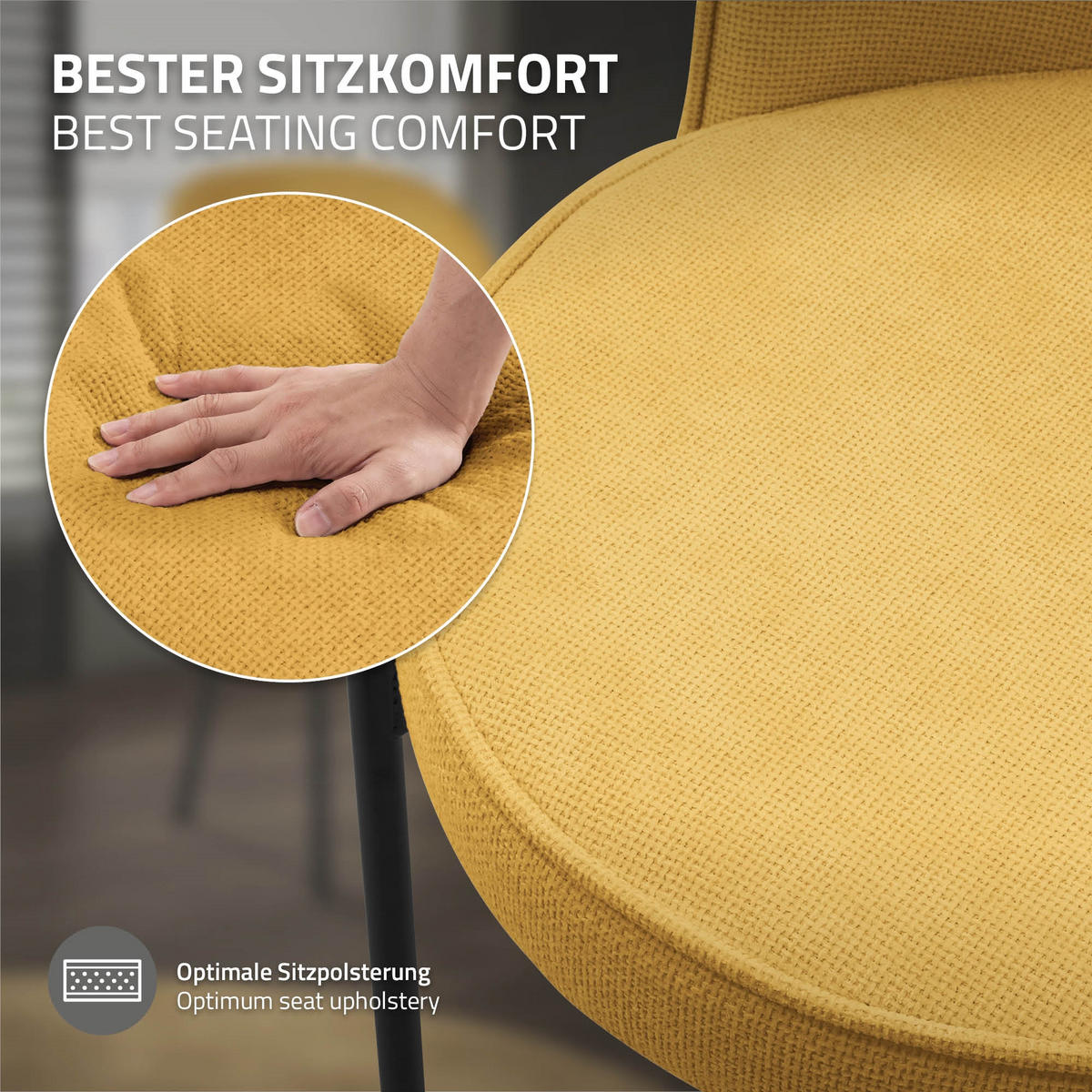 JÍDELNÍ ŽIDLE, sada 6 ks, hořčičná, s látkovým potahem - černá/žlutá, kov/textil (50/83/63cm) - ML-DESIGN