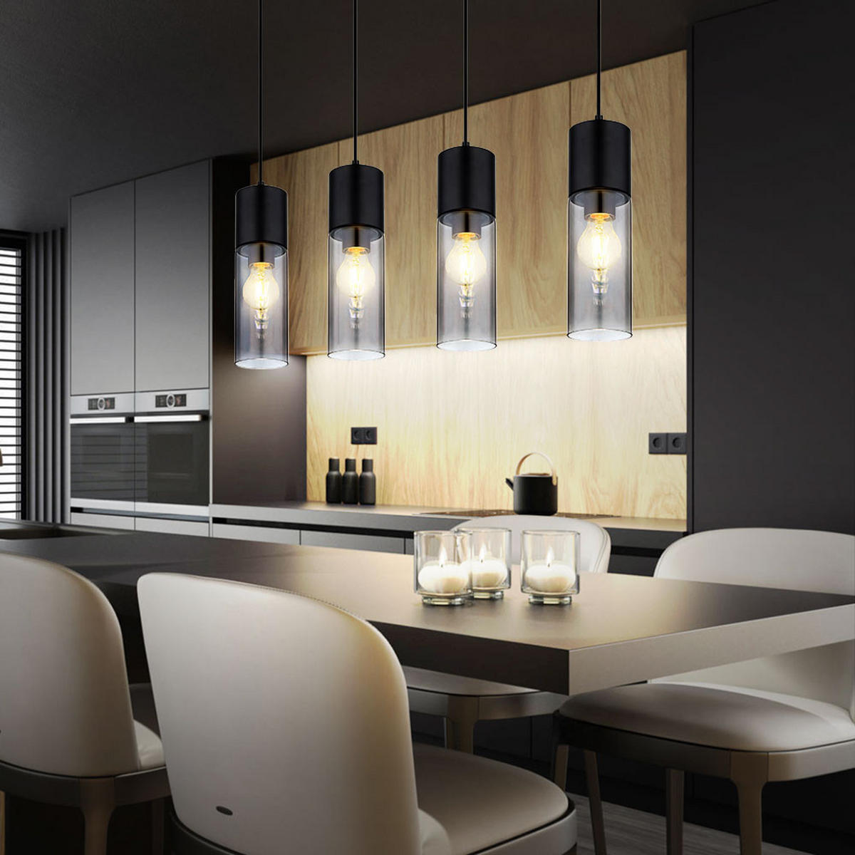 LED HÄNGELEUCHTE Metall Grau Rauchglas 4-Flammig - Grau, Glas (80/9/156cm)