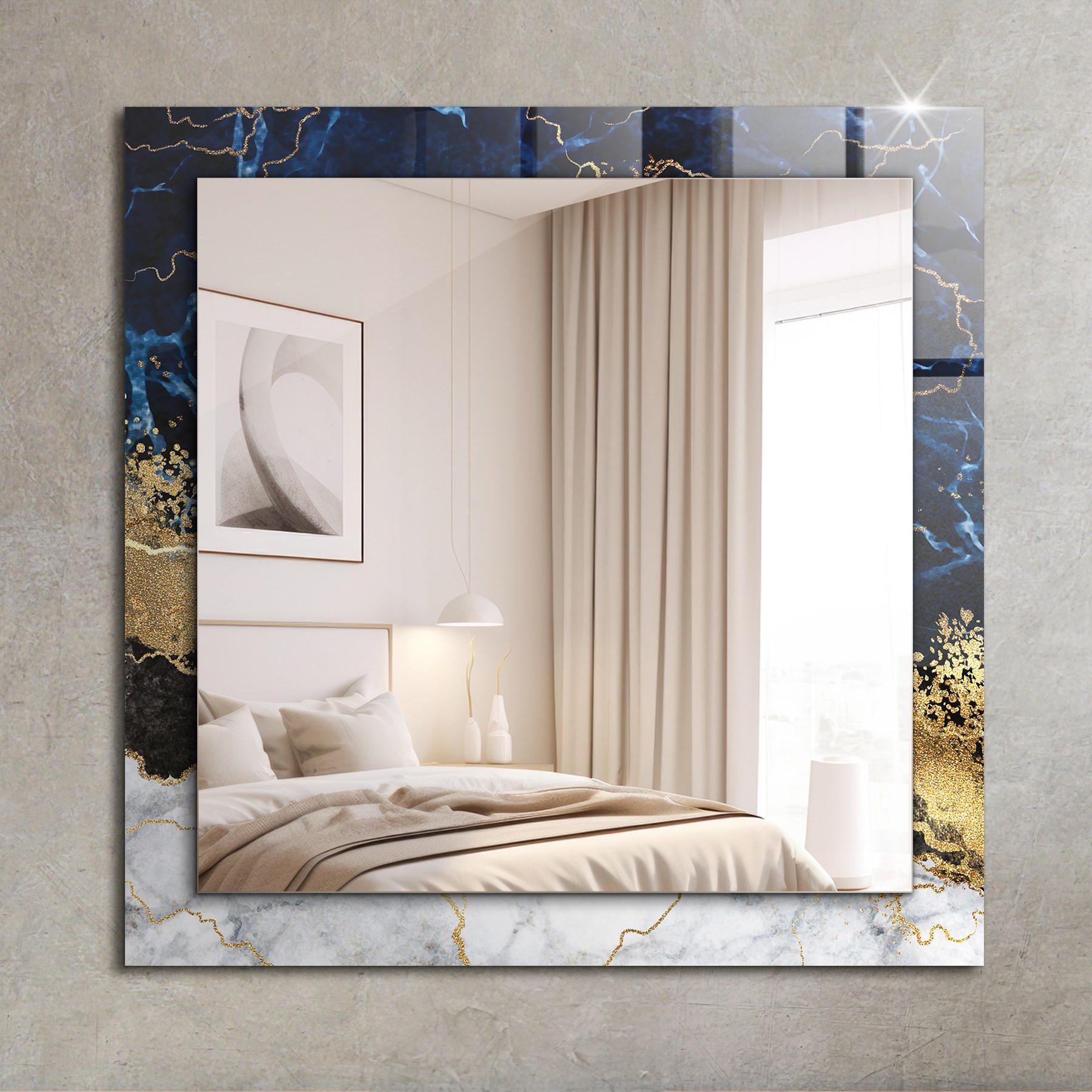 SPIEGEL 60 x 60 cm Rechteckig mit Aufdruck - Dunkelblau, Glas (60/60/0.4cm) - TULUP