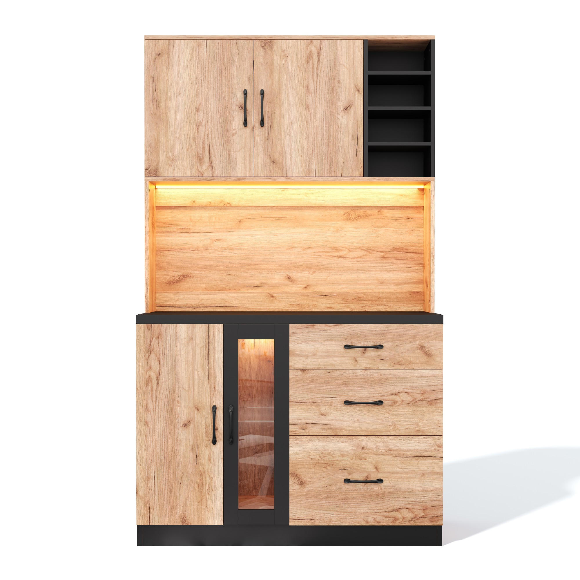 BUFFET Naturfarben-Schwarz 105/40/180 cm - Beige, Holz (105/180/40cm) - PANGIVO