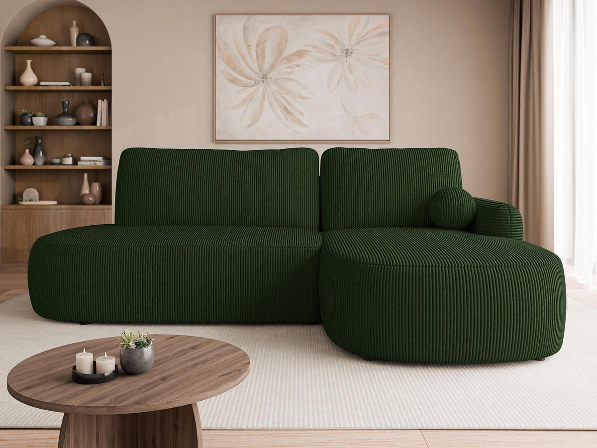ECKSOFA Loridu O Cord, Seite: Rechts - Dunkelgrün/Schwarz, Holz/Kunststoff (274/174cm) - MIRJAN24