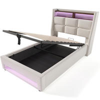 POLSTERBETT 90/200 cm Beige aus Leinen mit LED, USB und Bettkasten - Beige, Textil (90/200cm) - OKMYHOME