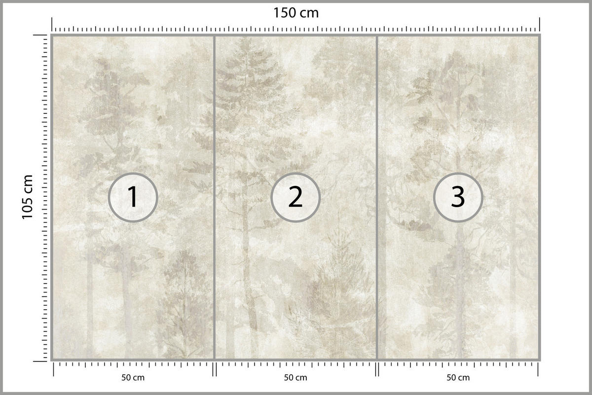 FOTOTAPETE für Wohnzimmer Boho Wald Bäume Beton Abstrakt Vintage Beige 150x105 - Beige/Braun, Papier (150/105cm) - Muralo