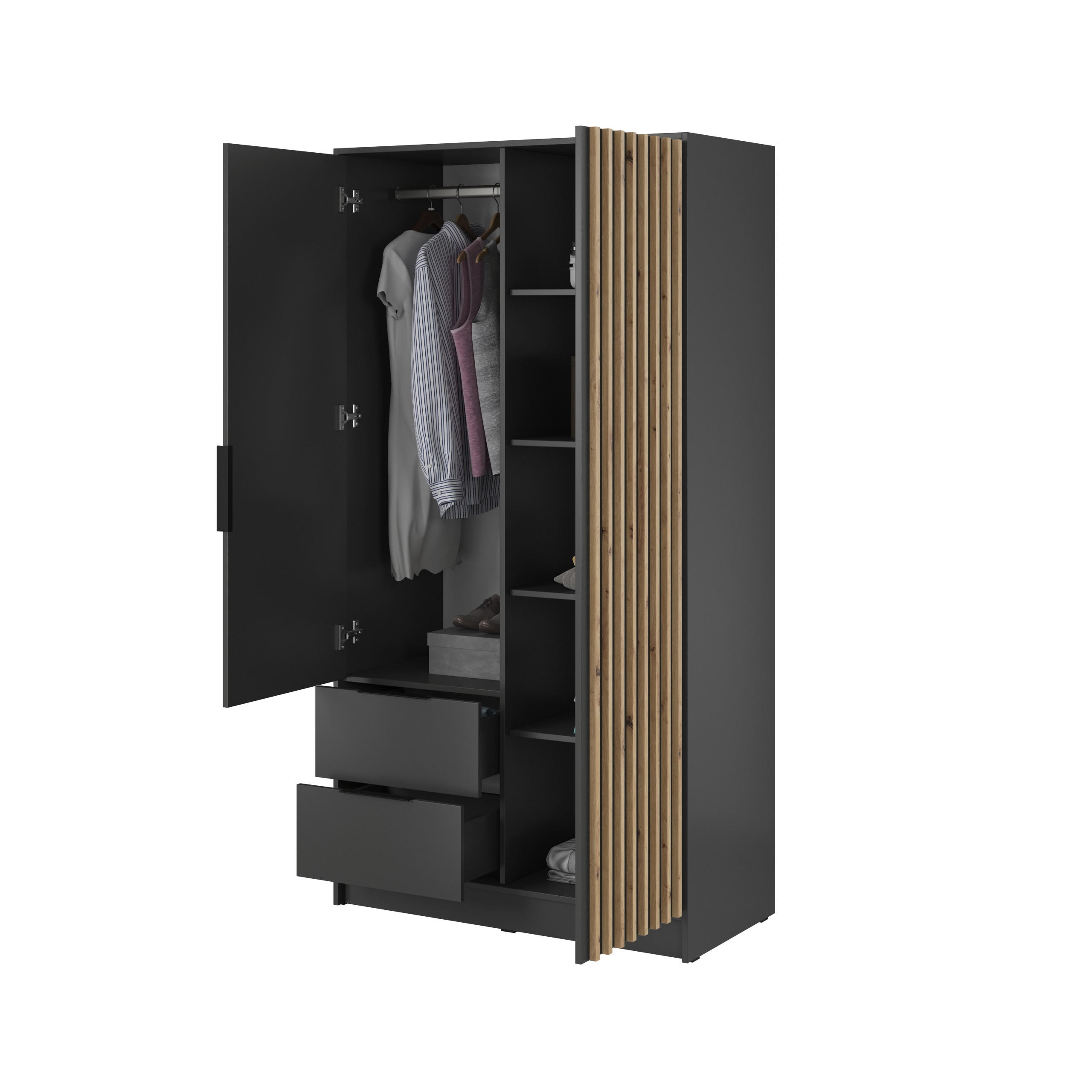 DREHTÜRENSCHRANK NELIANA 105/200/51 cm 2-türig Graphitfarben - Graphitfarben, Holzwerkstoff (105/200/51cm) - MASSENO