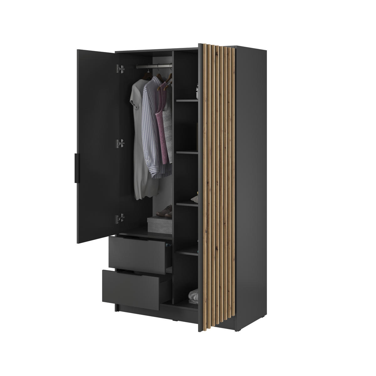DREHTÜRENSCHRANK NELIANA 105/200/51 cm 2-türig Graphitfarben - Graphitfarben, Holzwerkstoff (105/200/51cm) - MASSENO
