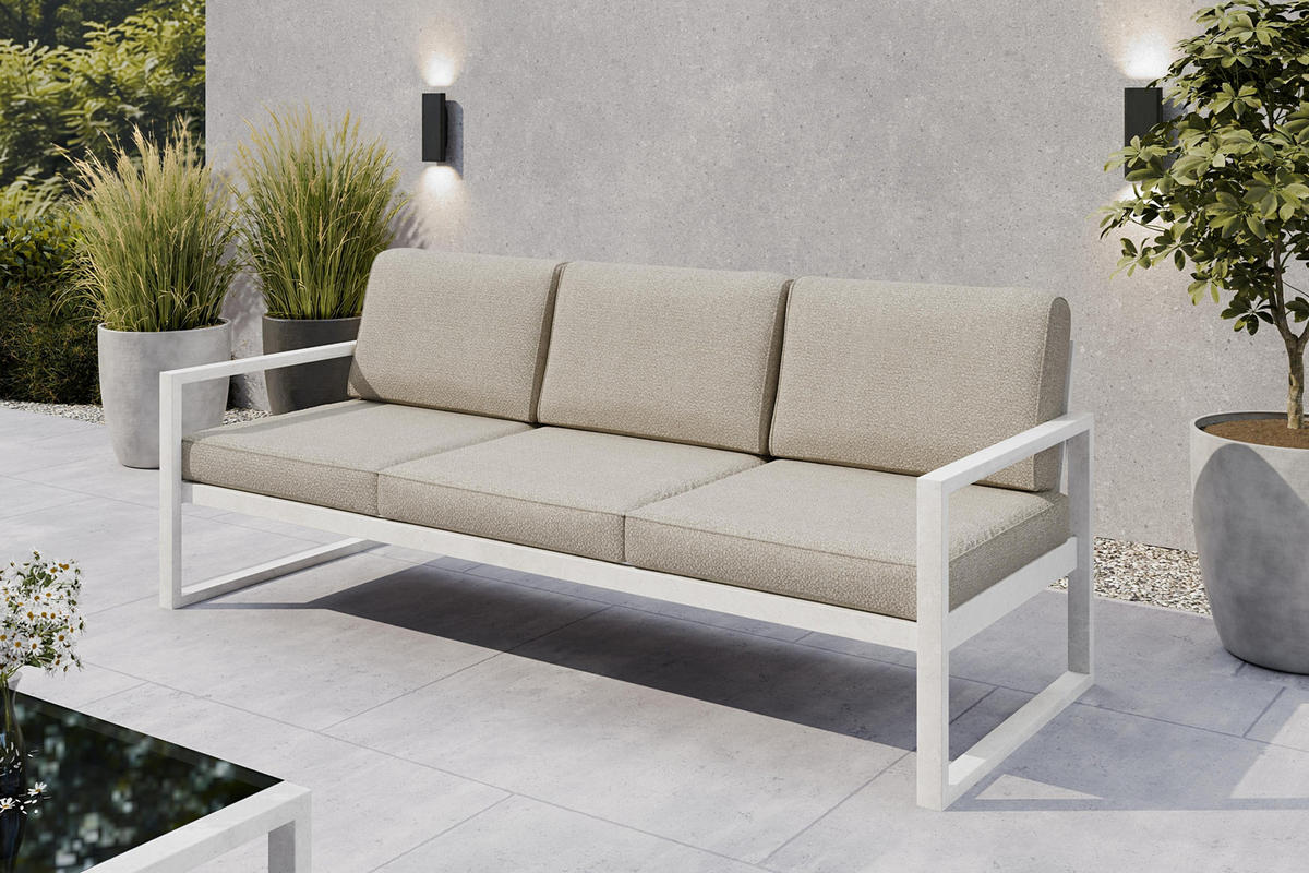 GARTENSOFA 3 Sitzer Madera 216x80cm, weiß, ecru - Ecru/Weiß, Kunststoff/Metall (216/86/80cm) - Margaret Hadas24