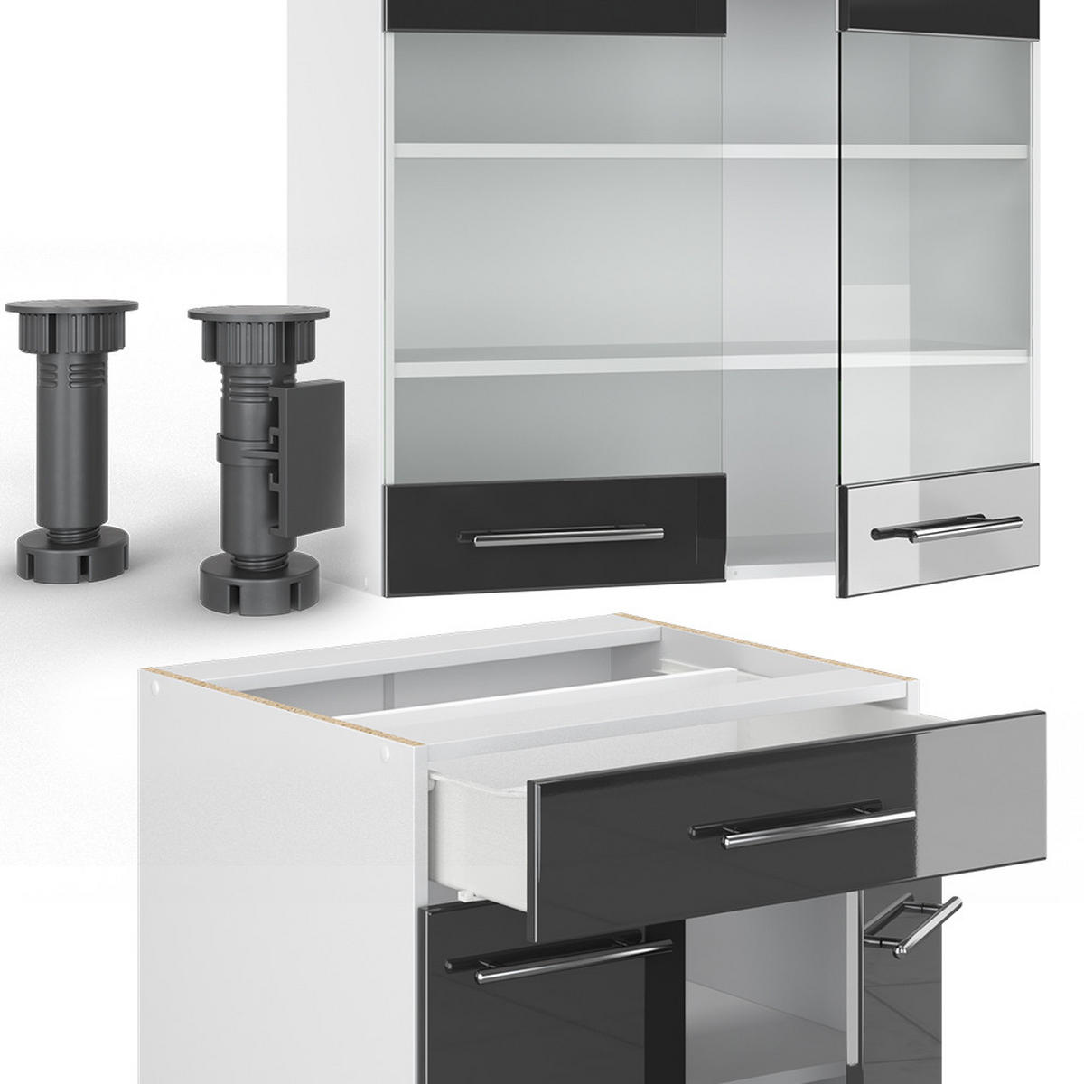SINGLEKÜCHE Fame-Line Anthrazit Hochglanz/Weiß 140 cm, AP Anthrazit - Anthrazit/Weiß, Holzwerkstoff (140/81.6/60cm) - Vicco