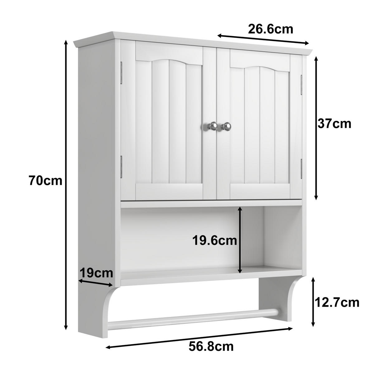 BADEZIMMERSCHRANK Wandmontage 56,8 x 19 x 70 cm MDF Weiß - Weiß, Holzwerkstoff (19/70/56.89cm) - Beauniv