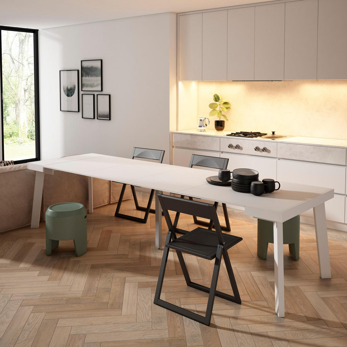 KONSOLENTISCH ausziehbar 58 bis 302cm, für 14 Gäste, weiß, 90/58/73cm - Weiß, Holzwerkstoff (90/302/73cm) - Skraut Home