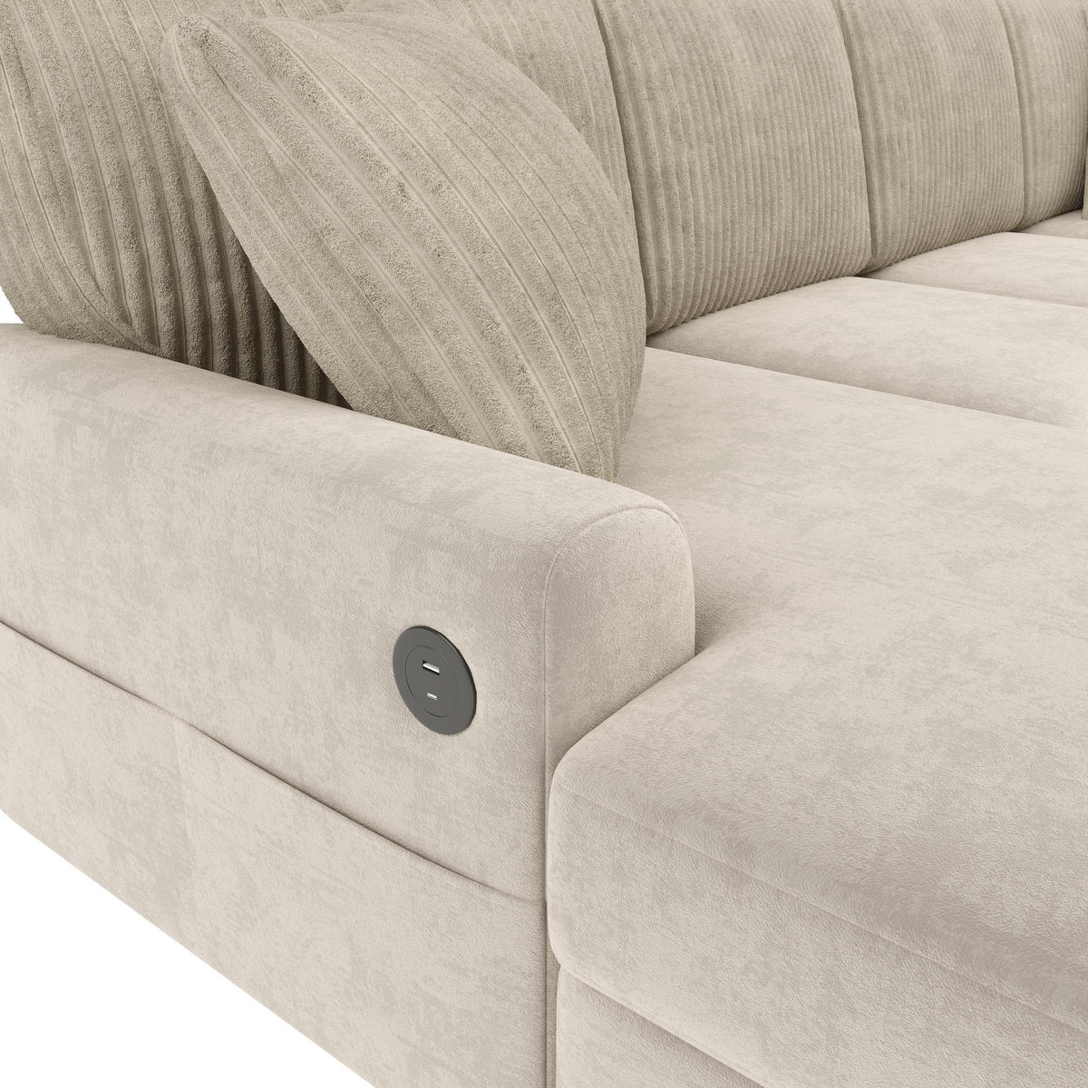 WOHNLANDSCHAFT mit U-Form, Chaise longue, USB und Type-C in Beige - Beige, Textil (249/83/196cm) - EVRYAE
