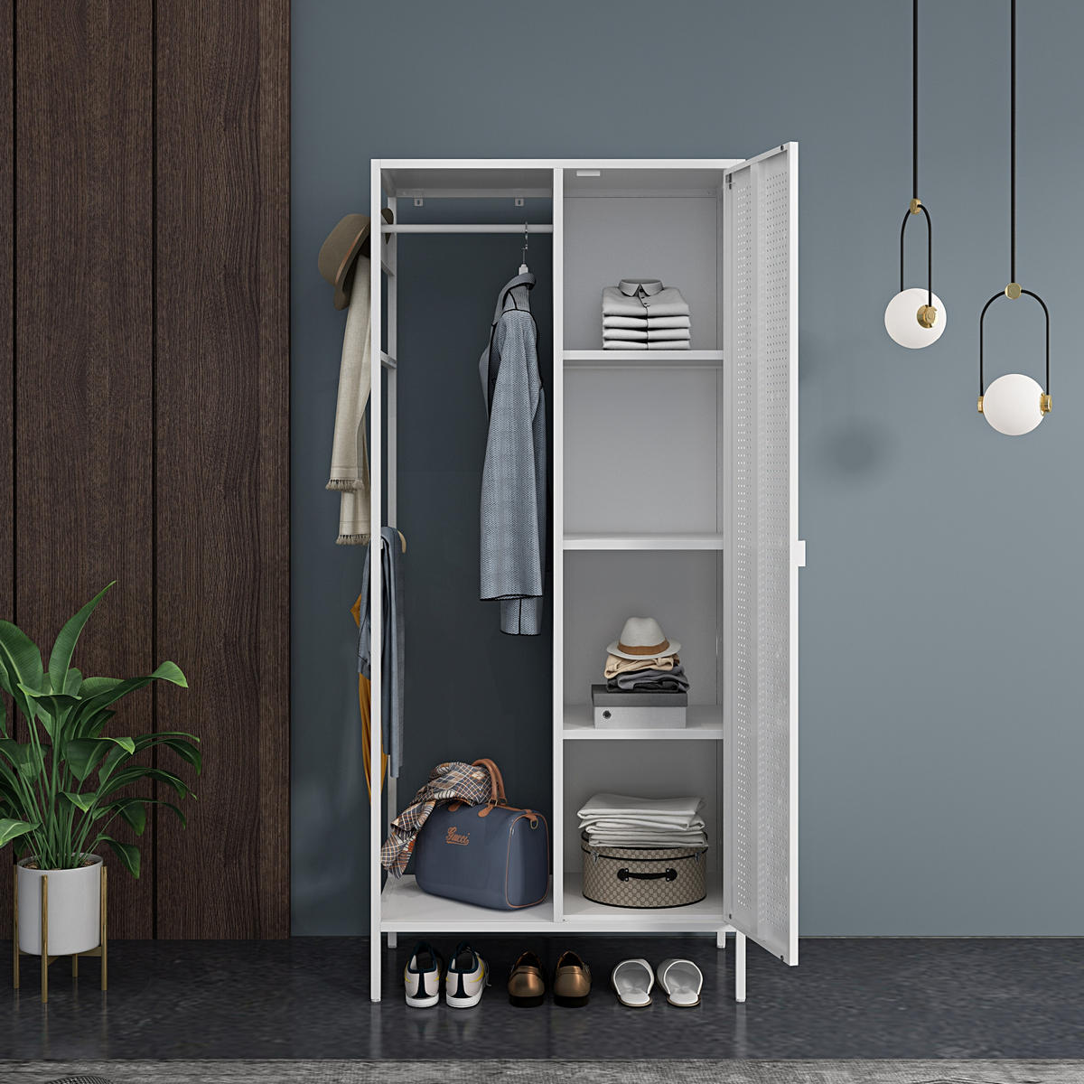 KLEIDERSCHRANK Puumala - Weiß, Metall (80/180/45cm) - [en.casa]