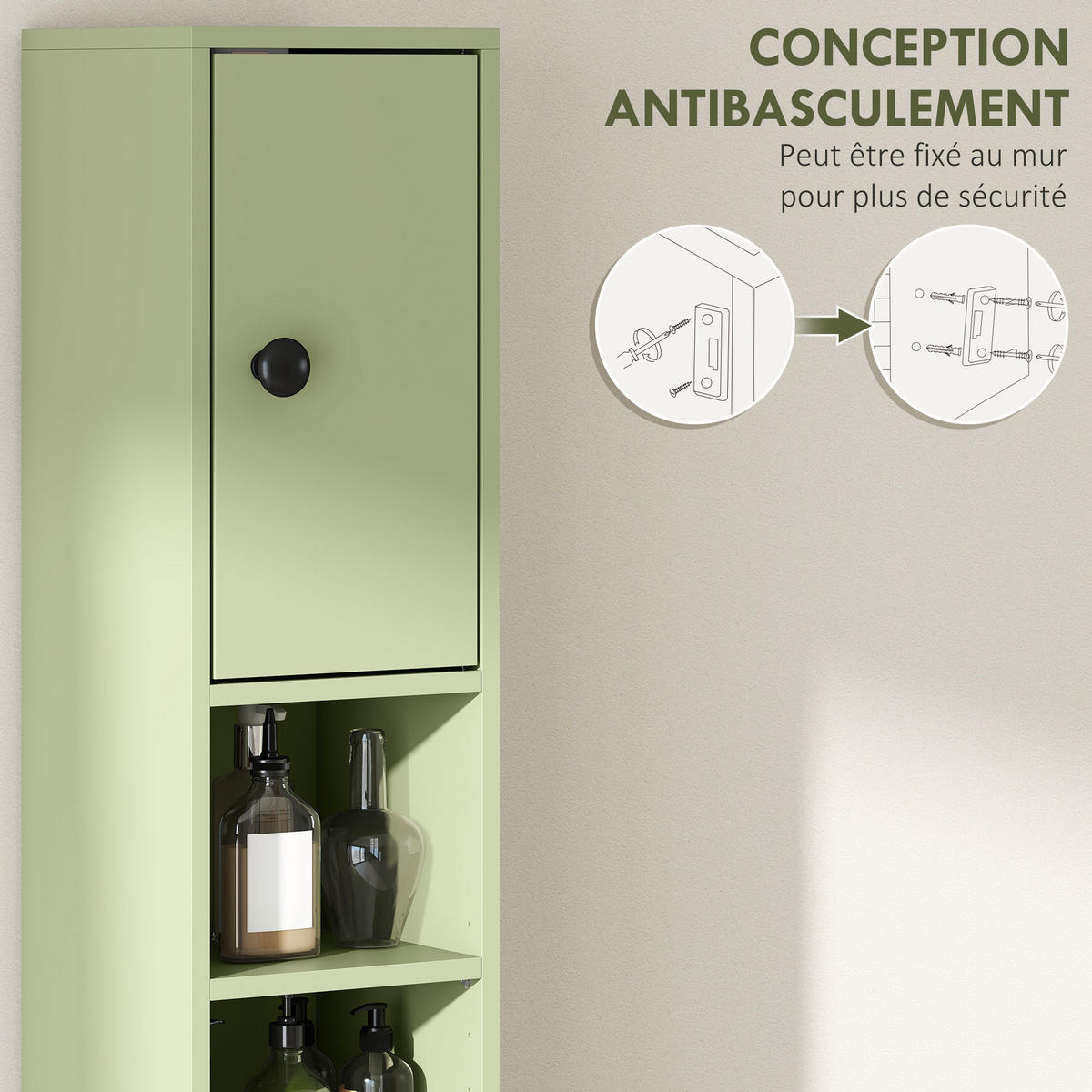 HOCHSCHRANK DE-12546 20/20/180 cm Grün - Grün, Holzwerkstoff (20/180/20cm) - ComfortXL
