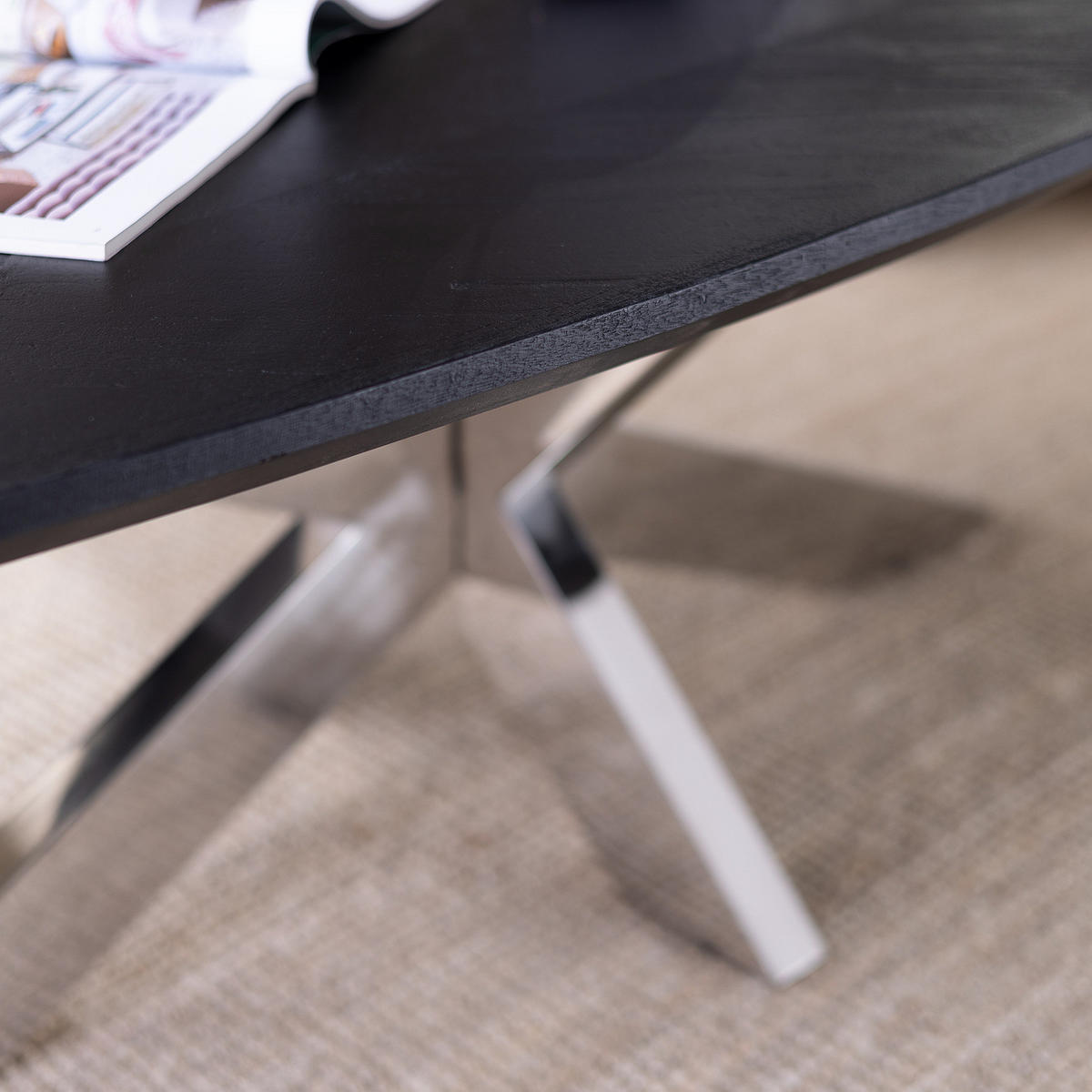 COUCHTISCH - Mango massiv / Metall - Mango Schwarz / Edelstahl - Schwarz, Holz/Metall (70/130/45cm) - home24