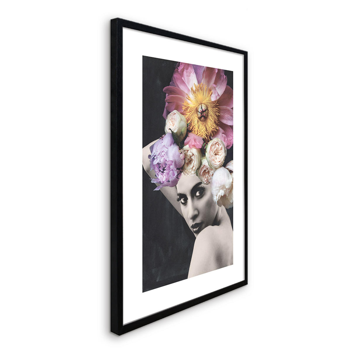 POSTER mit Rahmen 50x70 cm Frauenportrait Blumen - Rosa, Holz (51/71cm) - artissimo