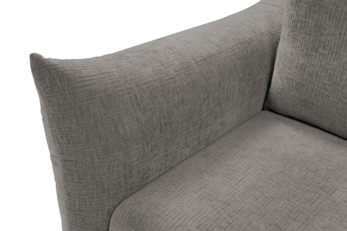 SOFA ADEL - Schlaffunktion Und Bettkasten, Wellenfederung, PUR-Schaum, Schwarze Metallfüße lose Rückenkissen, freistehend, 240x108x75 cm Light grey - Hellgrau, Holz/Textil (240/75/108cm) - DomoHome
