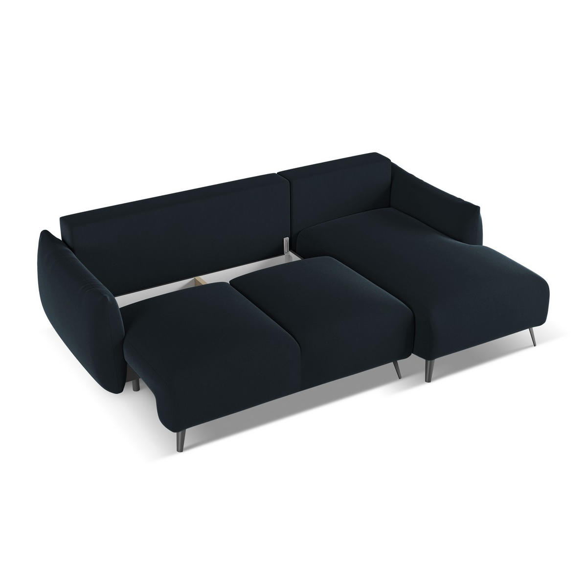 ECKSOFA mit Schlaffunktion Samt Stoff Blau - Blau/Schwarz, Textil/Metall (242/162cm) - LaMiaSofa