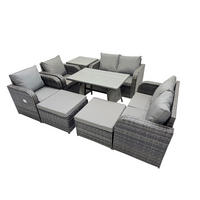 LOUNGEGARNITUR mit ESSTISCH SOFA Polyrattan Dunkelgrau 8-Sitzer - Dunkelgrau/Grau, Glas/Kunststoff - Fimous
