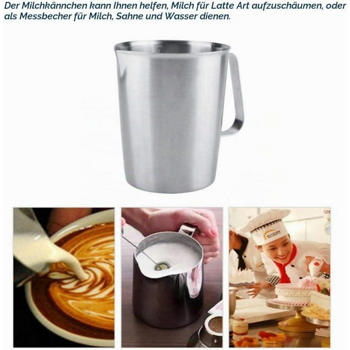 MESSBECHER Edelstahl 2000 ml mit Skala und Griff - Silberfarben, Metall (2L)