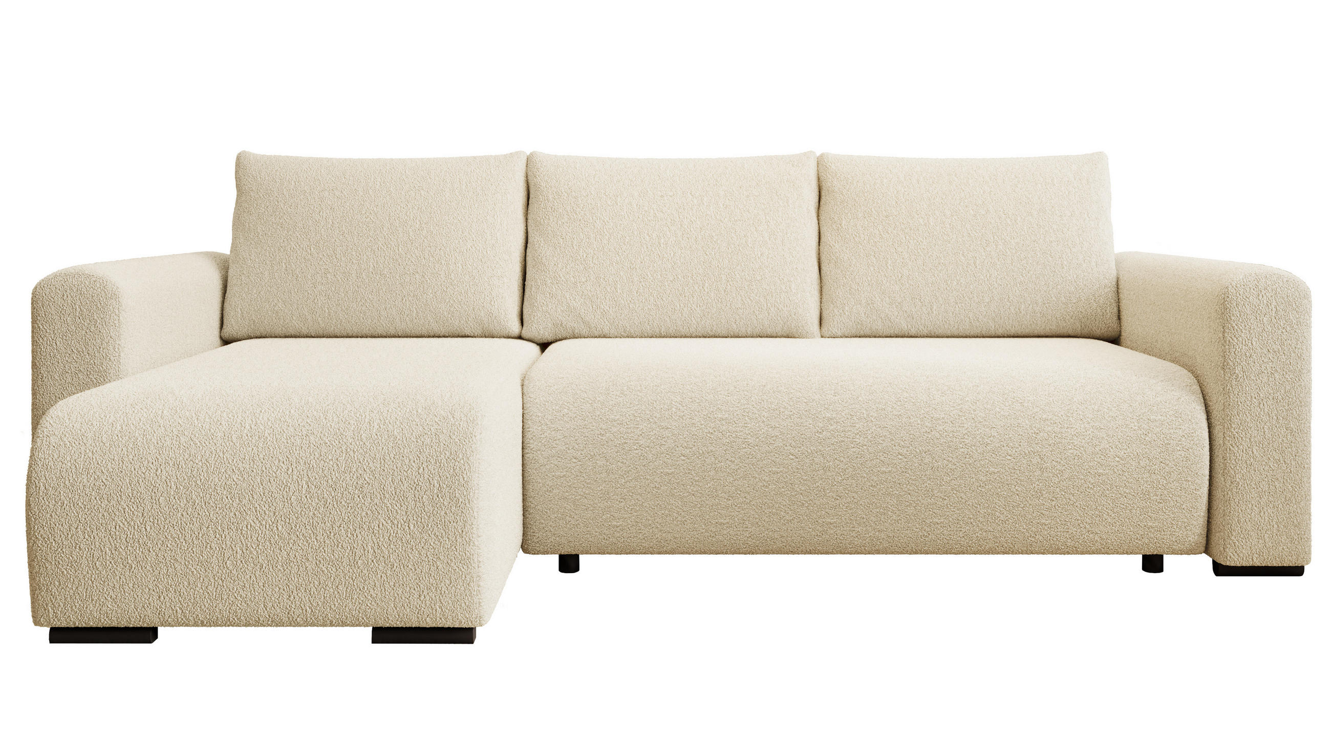 ECKSOFA DORA L, Eckcouch in L-Form mit Schlaffunktion und Bettkasten, Farbe: Beige, Bouclé-Stoff, Ottomane Links - Beige, Textil (240/143cm) - Storez24
