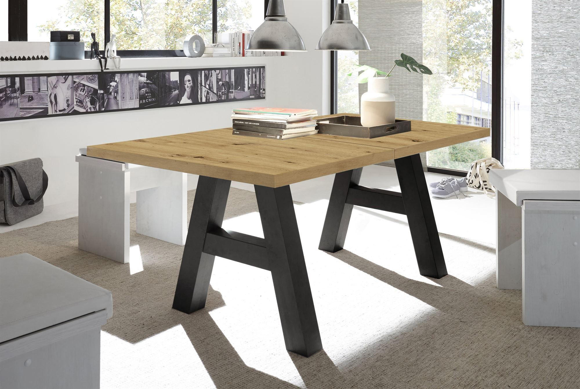 ESSTISCH ausziehbar Elia 7 140 x 90 x 75 Esszimmertisch Schwarzstahl/Asteiche - Eiche Artisan, Holz (140/90/75cm) - 58aufmkessel