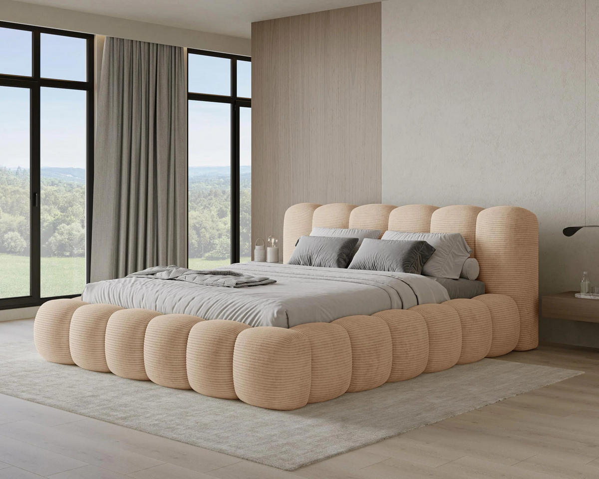 POLSTERBETT Stone 180x200 cm mit Bettkasten, Lattenrost und Kopfteil - Holzrahmen, Cord Rosa - Rosa, Holz (180/200cm) - Chilly