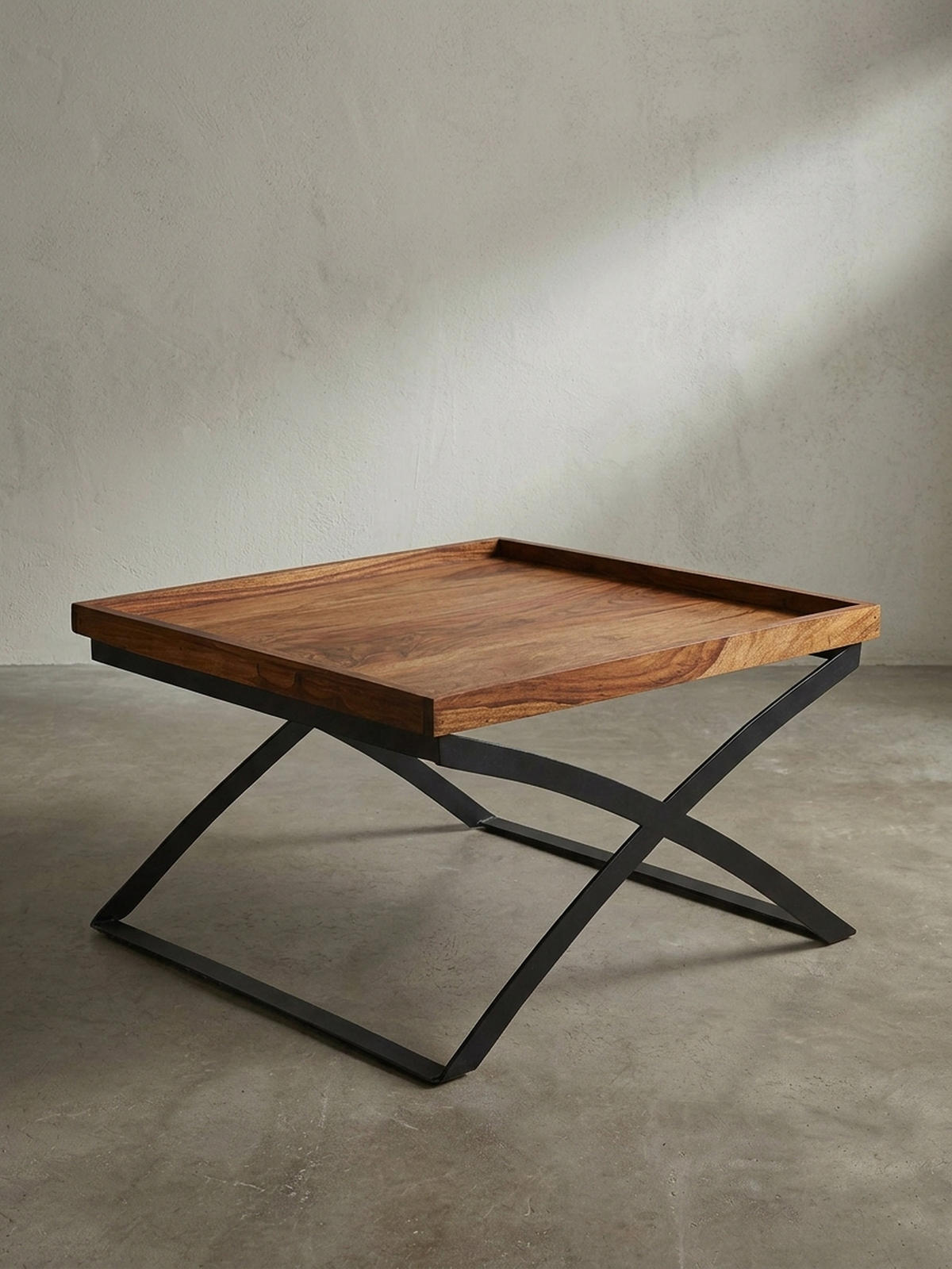 COUCHTISCH Quadratisch, Sheesham Holz und Eisen, Industrial-Stil, Maße 63x39x63 cm - Schwarz/Braun, Holz/Metall (63/63/39cm) - KADIMA DESIGN