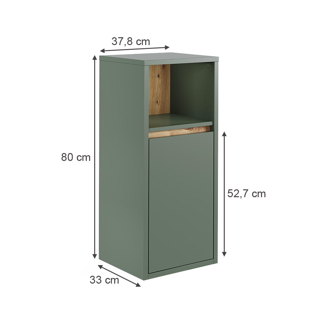 MIDISCHRANK Viola Grün/Artisan 33 x 80 cm mit Tür und offenem Regal - Eiche Artisan/Grün, Holzwerkstoff (33/80/37.8cm) - Vicco