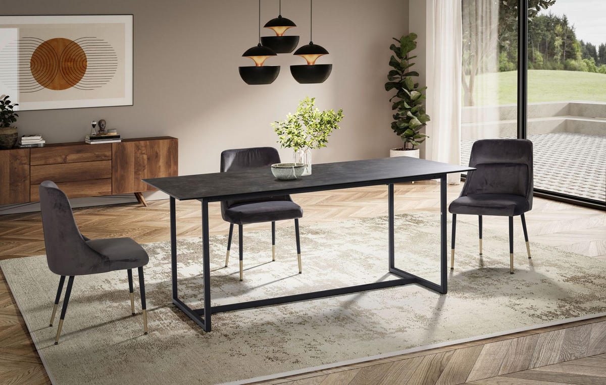ESSTISCH Glas Keramik Marmoroptik Designer 180x90 ARCTIC, Schwarz 180x90x76 cm - Schwarz, Glas/Metall (90/180/76cm) - KADIMA DESIGN