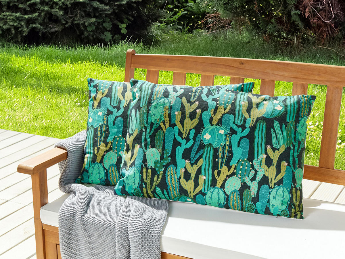 GARTENKISSEN 2er-Set Kaktusmotiv grün 40/60 cm Bussana - Grün, Textil (40/60cm) - Beliani