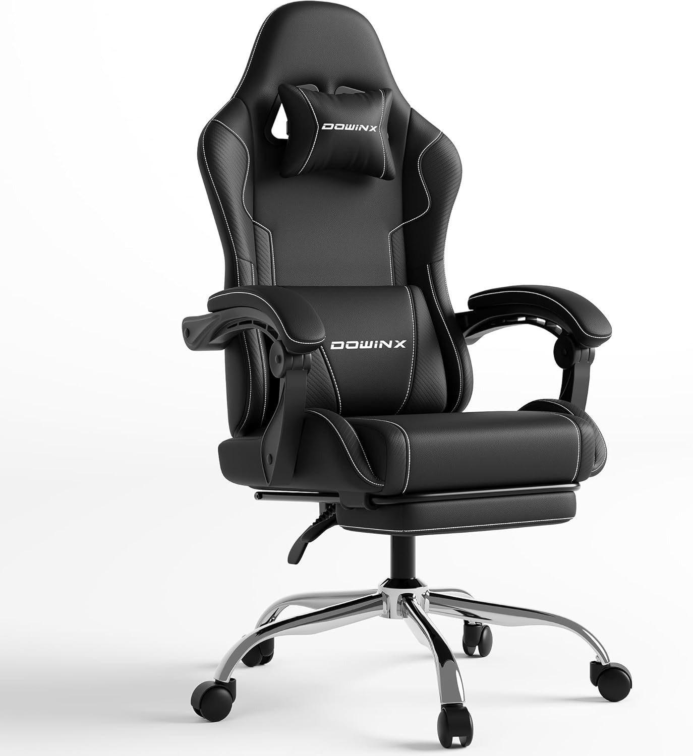 GAMING Stuhl PU-Leder Ideal Für Büro, Home, Streaming und Lange Gaming - Schwarz, Leder (65/123/70cm)
