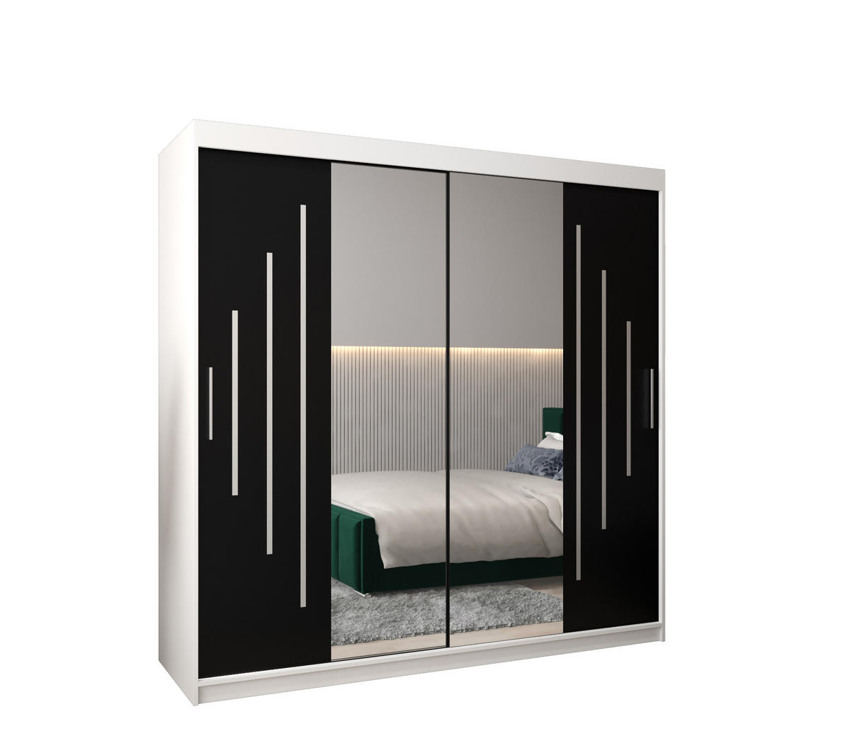SCHWEBETÜRENSCHRANK 200/200/62 2-türig - Silberfarben/Schwarz, Holz/Kunststoff (200/200/62cm) - Abiks Möbel