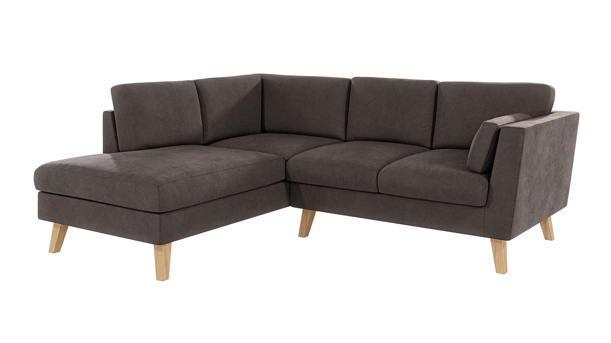 ECKSOFA Mario Braun - Khaki Microfaser - Dunkelbraun/Naturfarben, Buchenholz/Textil (221/186cm) - S-Style Möbel