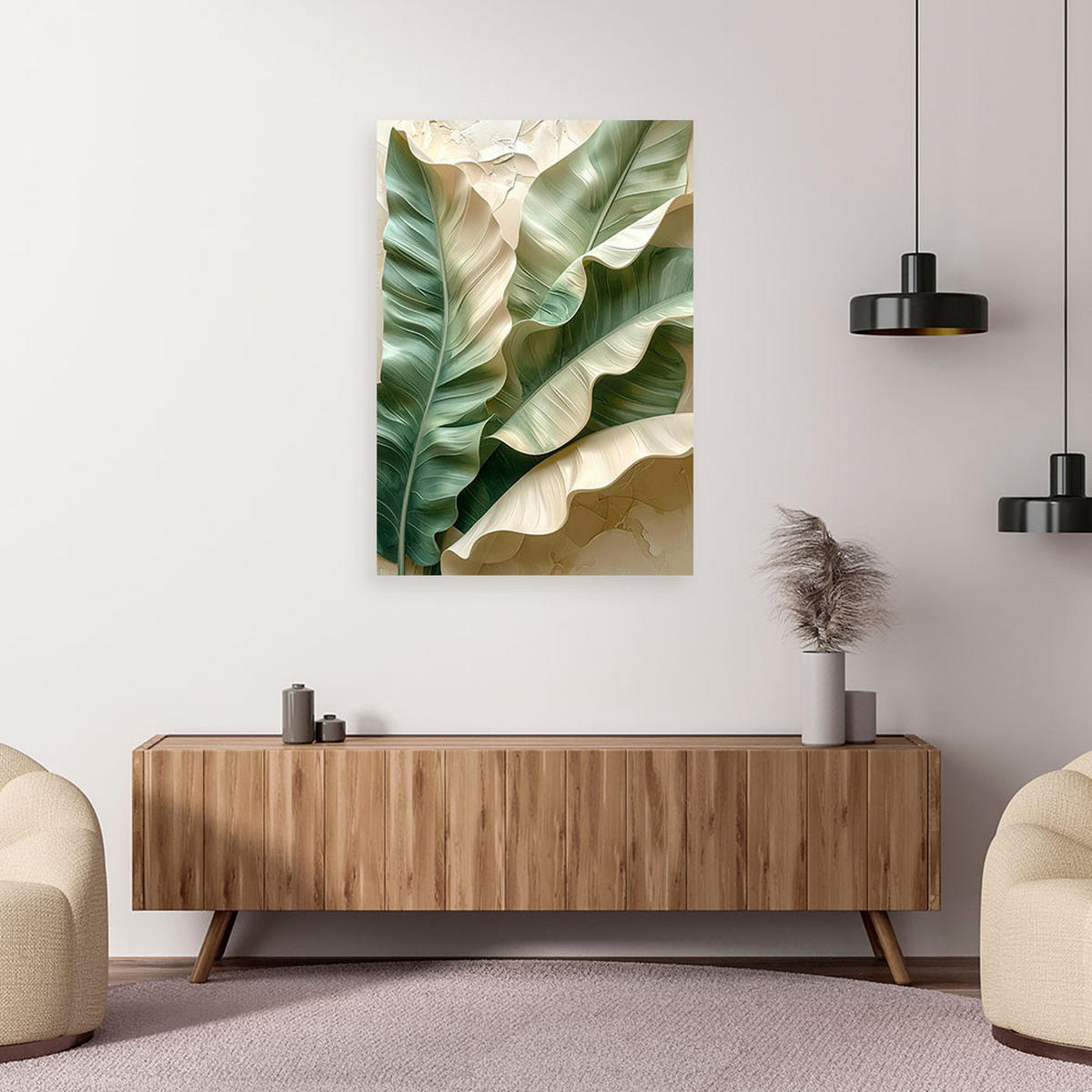 WANDBILD, Blätter - Grün, Textil (80/120cm) - Feeby