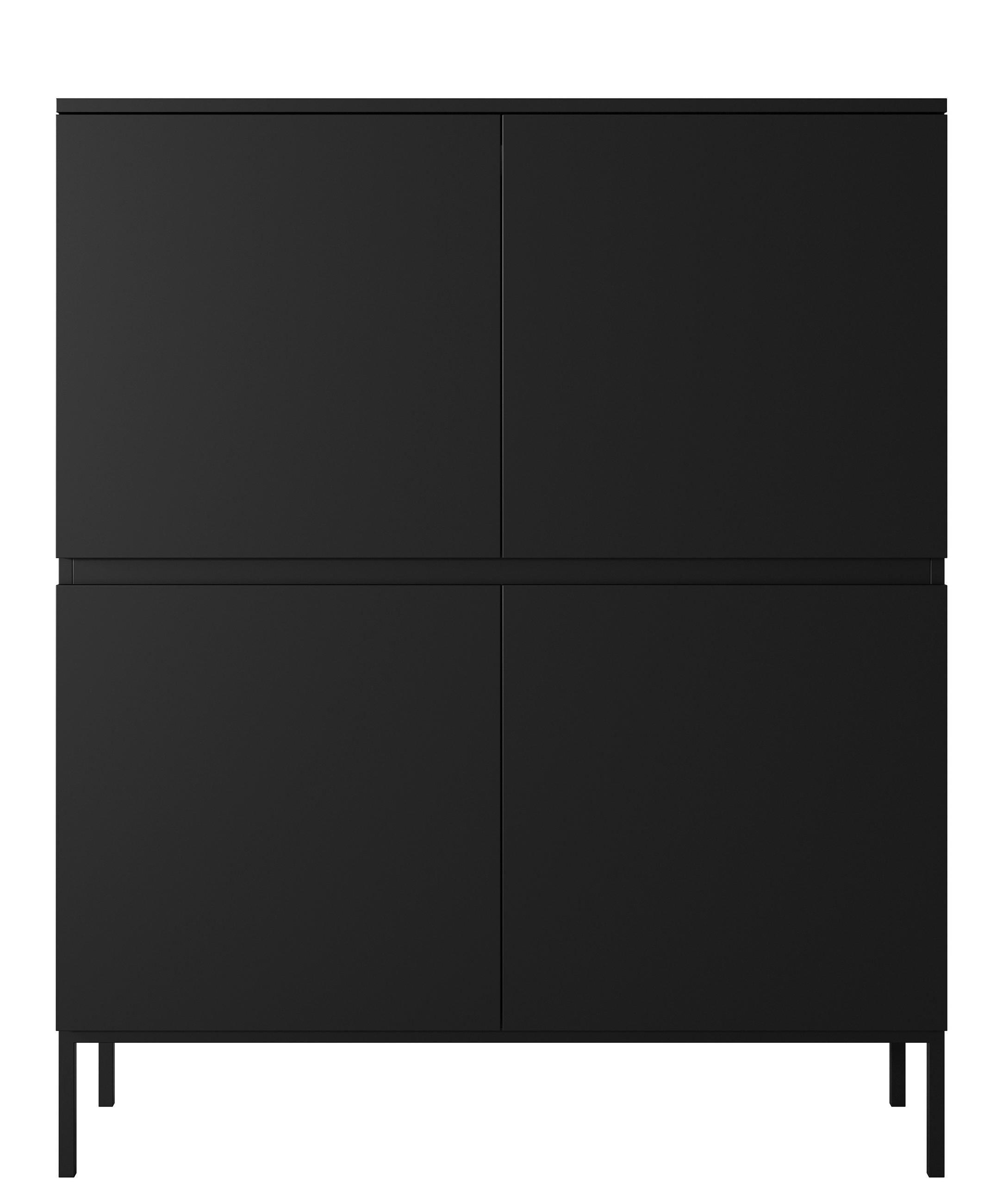 HIGHBOARD Bemmi Schwarz mit schwarzen Beinen 4-türig 100 cm - Schwarz, Holzwerkstoff/Metall (100/122/35cm) - Selsey