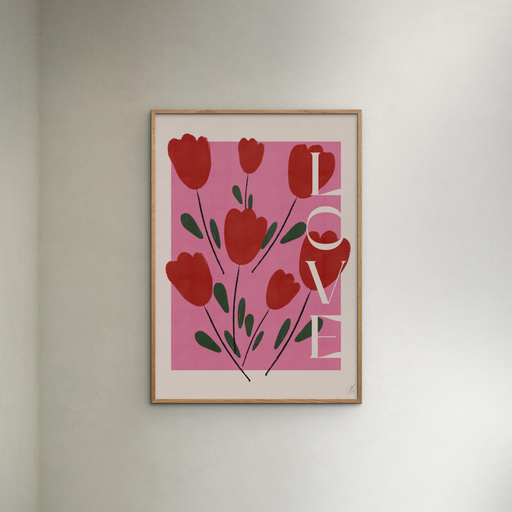 POSTER mit Rahmen Affordable Art Prints x Anne-Marie Volfova - Tulips - Eichefarben/Rot, Holz/Papier (30/40cm) - Poster&Frame