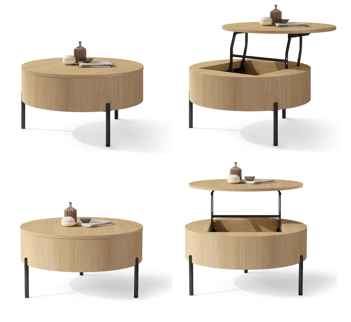 COUCHTISCH rund aufklappbar höhenverstellbar Stauraum 79/79/42 cm - Eichefarben, Holzwerkstoff (79.5/79.5/42.7cm) - designimpex