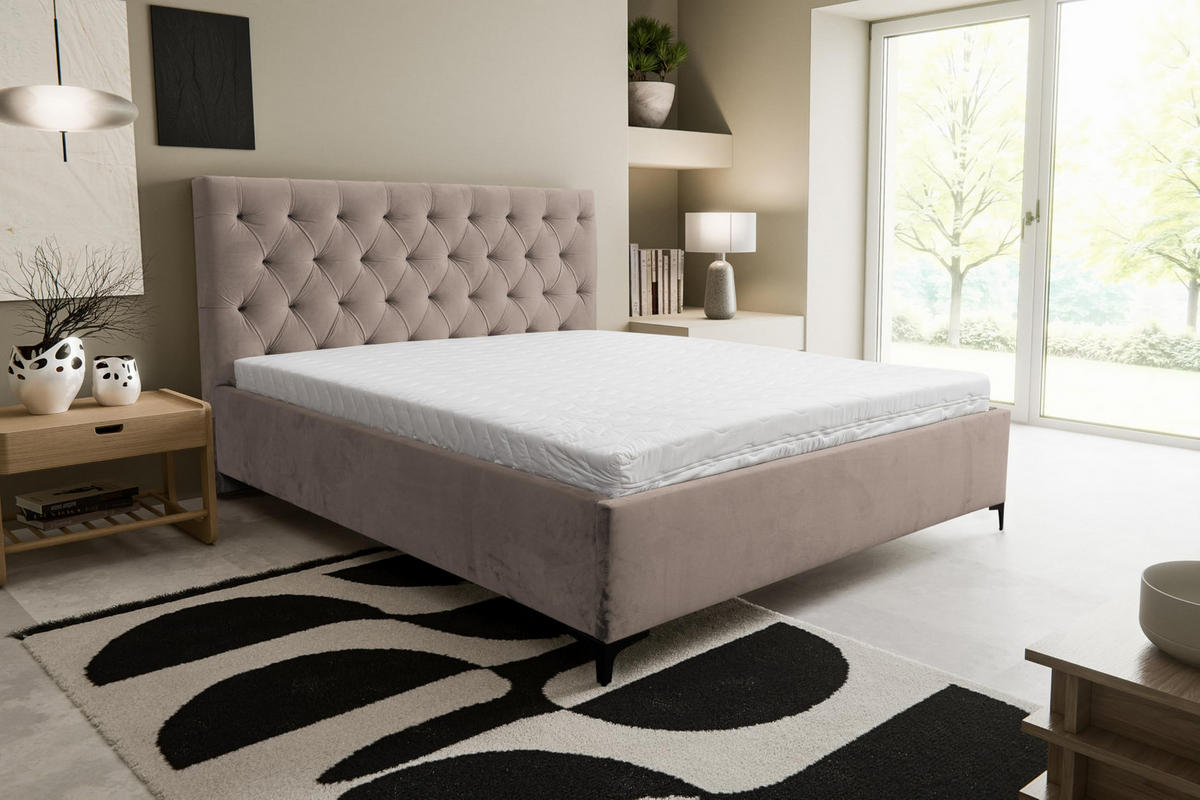 POLSTERBETT CHESTERFIELD mit Bettkasten Velour Stoff 180 x 200 cm - Braun, Holzwerkstoff (180/200cm) - VENASI MÖBEL
