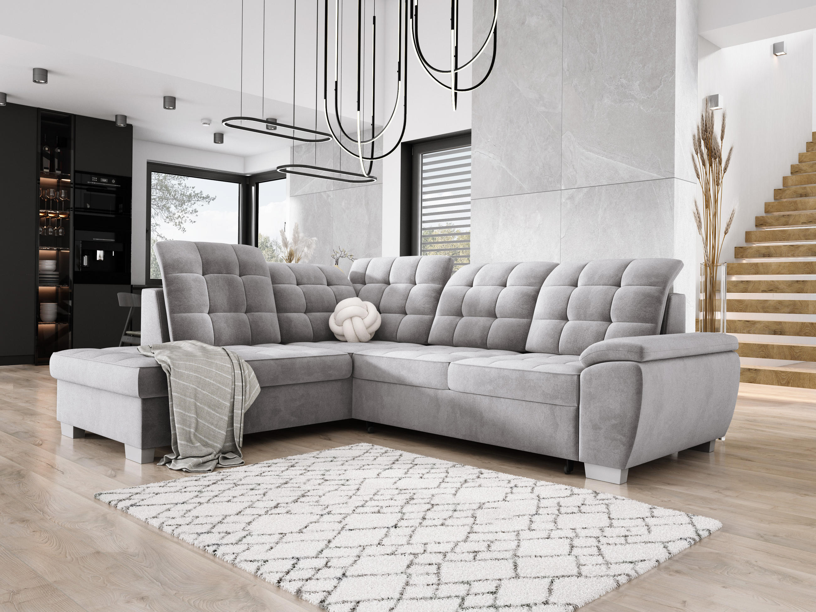 ECKSOFA LOTTA SALVADOR Bettkasten verstellbare Kopfstützen hochwertige Verarbeitung lose Rückenkissen freistehend LINKS 212x258x106 cm Grey - Grau, Holz/Textil (212/258cm) - DomoHome