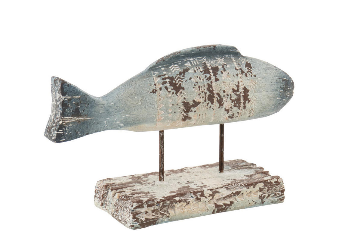DEKOOBJEKT FISCH AUF FUß ANTIK AUßEN - Blau, Glas/Naturmaterialien (17/32/52cm) - J-Line