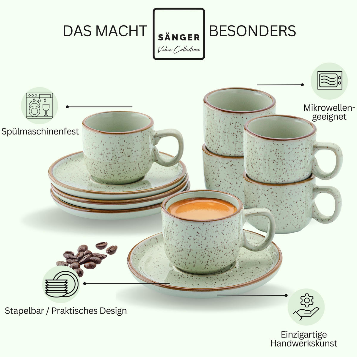 ESPRESSOTASSEN SET RIO Minze - 12 teilig aus Steingut - Grün, Keramik (0.08L) - Sänger