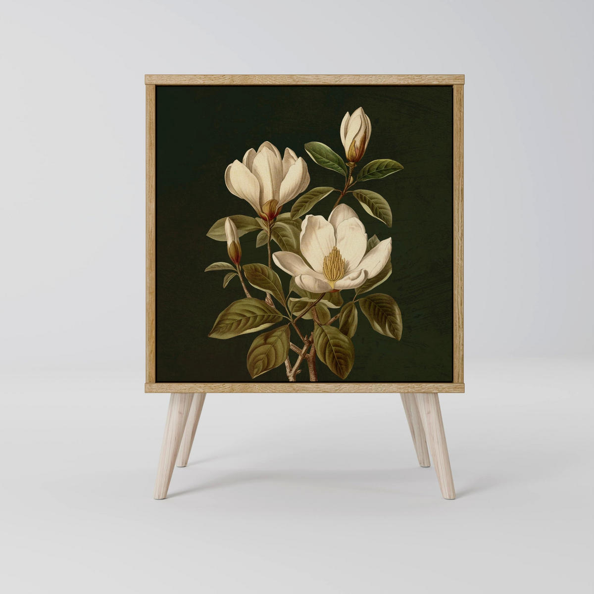 SIDEBOARD FLORAL NOIR, Grau, 57,5x42x67,5 cm, Schwarze Metall-Rahmenfüße - Multicolor/Schwarz, Holzwerkstoff/Metall (57.5/67.5/42cm) - SpaceRebels