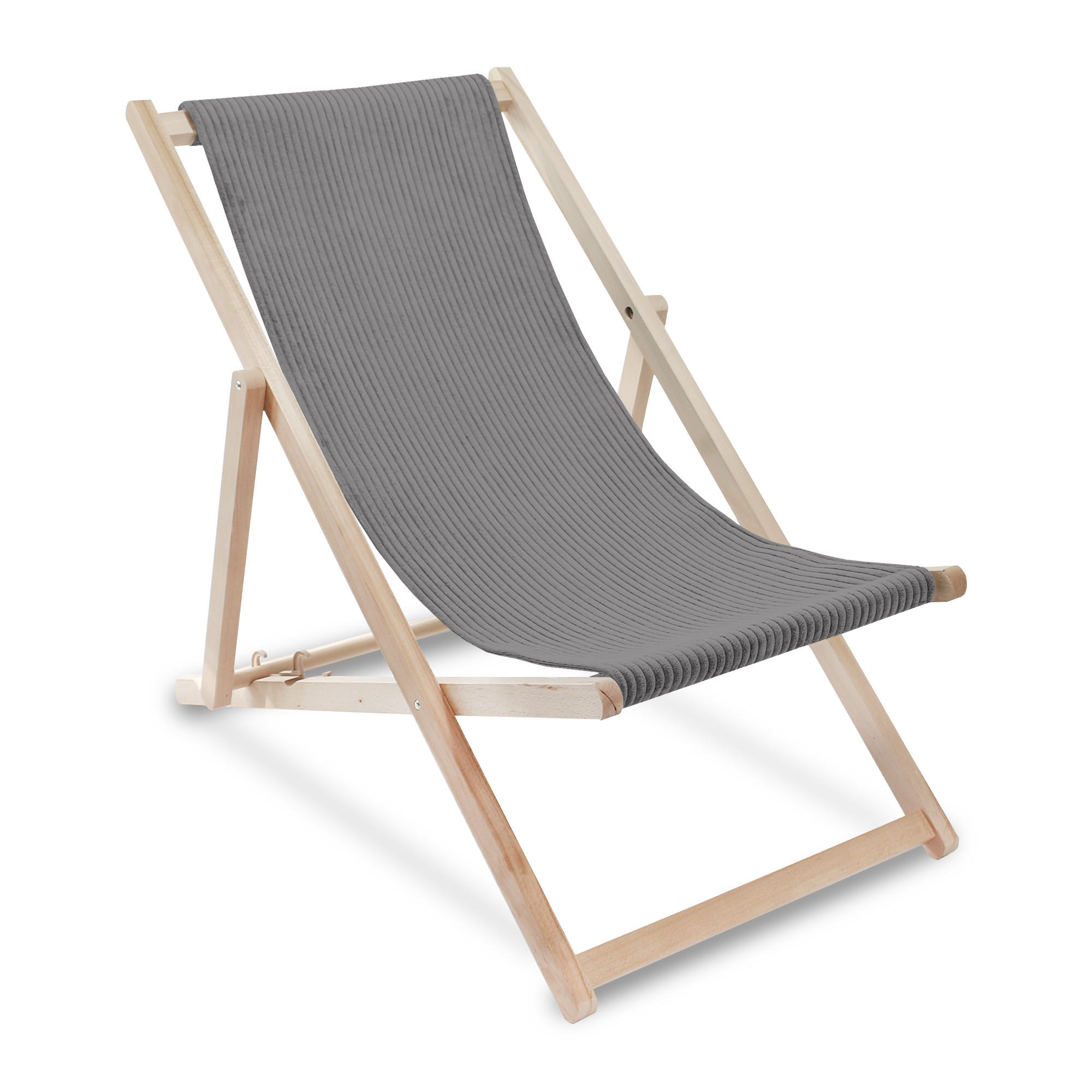 HOLZLIEGESTUHL klappbar Buchenholz Cord-Gewebe Frost Grey M - Grau, Holz/Textil (54/85/92cm) - Dreamroots