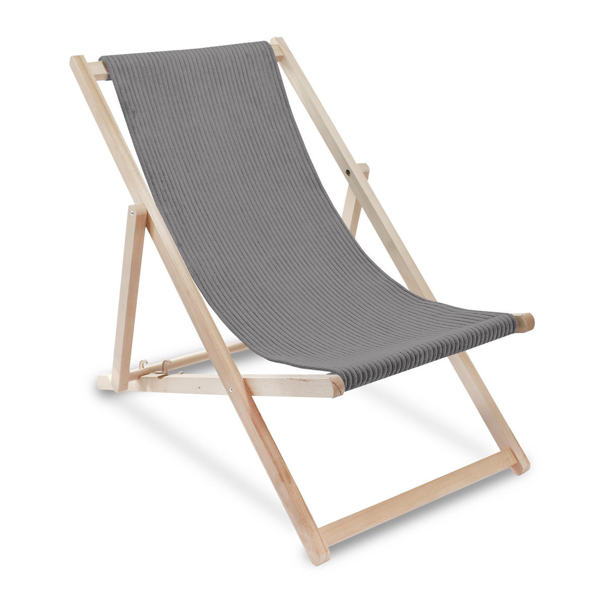 HOLZLIEGESTUHL klappbar Buchenholz Cord-Gewebe Frost Grey M - Grau, Holz/Textil (54/85/92cm) - Dreamroots