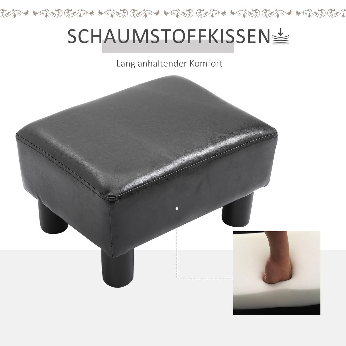 FUSSHOCKER, Beinstütze, Sitzhocker, Schwarz - Schwarz, Leder (30/24/40cm) - HOMCOM